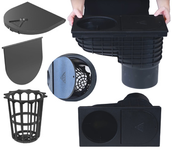 OSADNIK RYNNOWY CZYSZCZAK RYNNY Czarny ODPŁYW 160 mm z Koszykiem ŻELIWNY