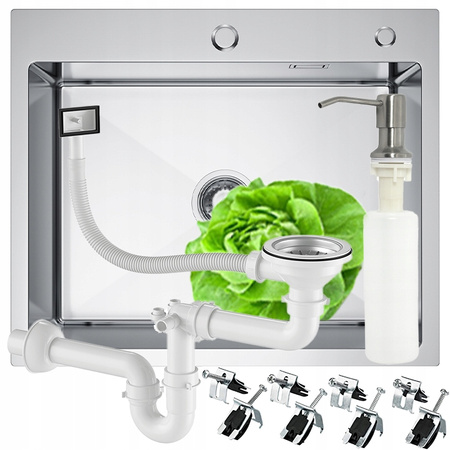 ZLEWOZMYWAK JEDNOKOMOROWY INOX ZLEW KUCHENNY NABLATOWY 60x50 SYFON DOZOWNIK