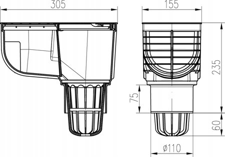 OSADNIK RYNNOWY CZYSZCZAK RYNNY Czarny ODPŁYW Uniwersalny 110mm z Koszykiem