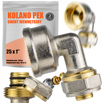 KOLANO PEX SKRĘCANE 25 x 1 GW ZŁĄCZKA RUR PEX KOLANKO MOSIĘŻNE SKRĘTNE