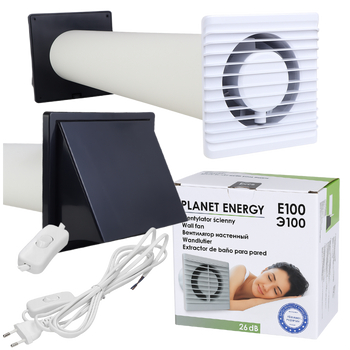 Zestaw wentylacyjny przez ścianę 100 Wywietrznik Ścienny WENTYLATOR WTYCZKĄ