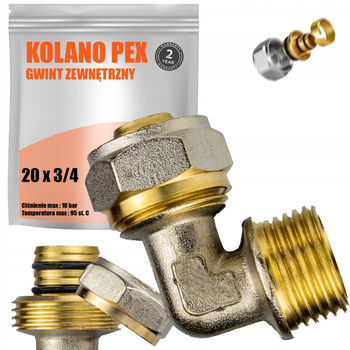 KOLANO PEX SKRĘCANE 20 x 3/4 GZ ZŁĄCZKA RUR PEX KOLANKO MOSIĘŻNE SKRĘTNE