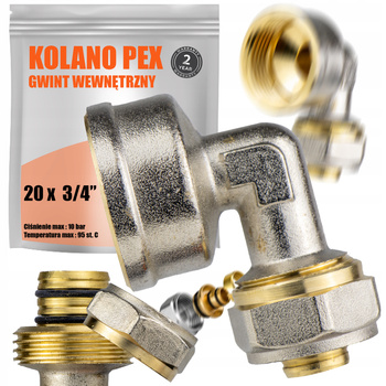 KOLANO PEX SKRĘCANE 20 x 3/4 GW ZŁĄCZKA RUR PEX KOLANKO MOSIĘŻNE SKRĘTNE