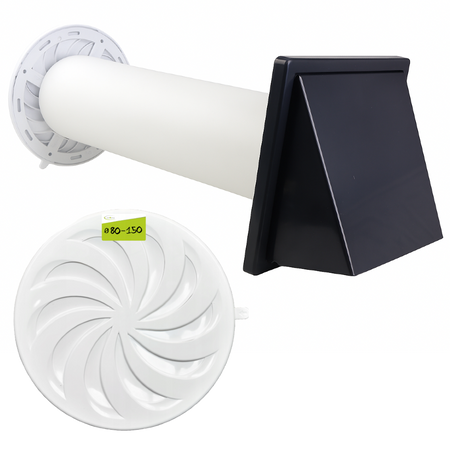 Zestaw wentylacyjny przez ścianę 150mm kratka Nawiewnik Ścienny regulowany