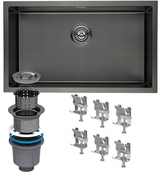 ZLEW JEDNOKOMOROWY STALOWY 74x44 cm CZARNY PVD NABLATOWY PODBLATOWY