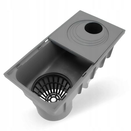 OSADNIK RYNNOWY SZARY DOLNY 110 czyszczak rynny ADAPTER 50 - 110 KOSZYK