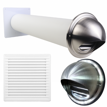 Zestaw wentylacyjny przez ścianę 100mm kratka z okapem stalowa Nawiewnik Ścienny
