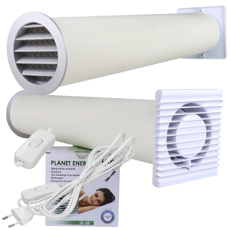 Zestaw wentylacyjny przez ścianę 100 Wywietrznik Ścienny WENTYLATOR WTYCZKĄ