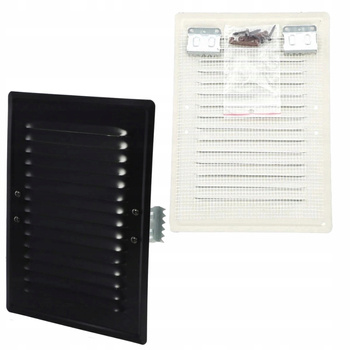 Kratka wentylacyjna zewnętrzna 14x21 CZARNY NA KOMIN Z UCHWYTAMI I SIATKĄ