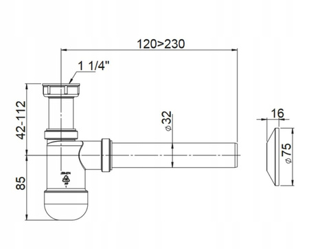 SYFON DO UMYWALKI niski SYFON UMYWALKOWY fi 32 mm
