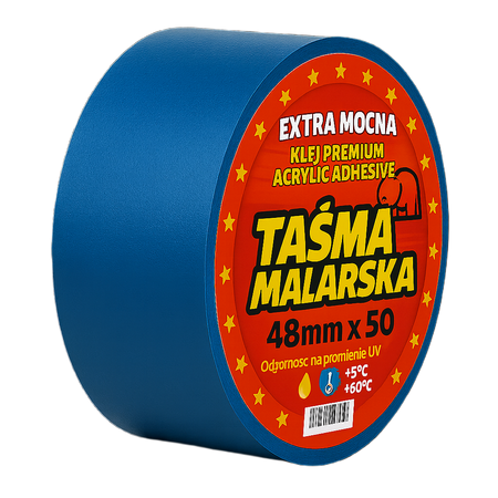 TAŚMA PAPIEROWA MALARSKA NIEBIESKA 48x50 BLUE odcinania kolorów UV 14 DNI