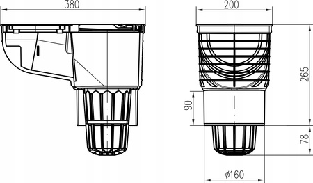 OSADNIK RYNNOWY CZYSZCZAK RYNNY Czarny ODPŁYW 160 mm z Koszykiem WPUST