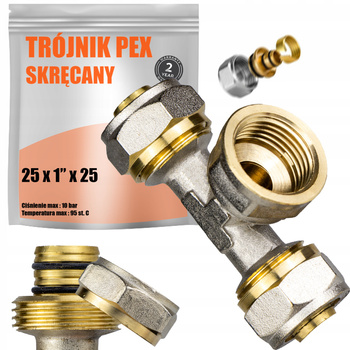 TRÓJNIK PEX SKRĘCANY 25 x 1 GW ZŁĄCZE RUR ROZDZIELACZ PODŁOGÓWKI ALUPEX