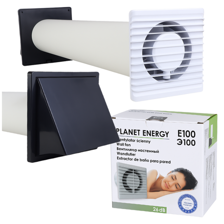 Zestaw wentylacyjny przez ścianę 100 WYWIETRZNIK Ścienny Wentylator Wyciąg