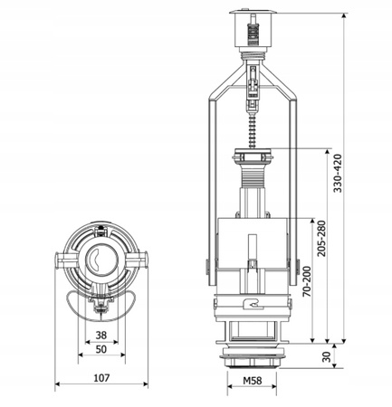 ZESTAW NAPRAWCZY SPŁUCZKI Zawór Spustowy 3/6L + Zawór Napełniający 1/2" 16508934045