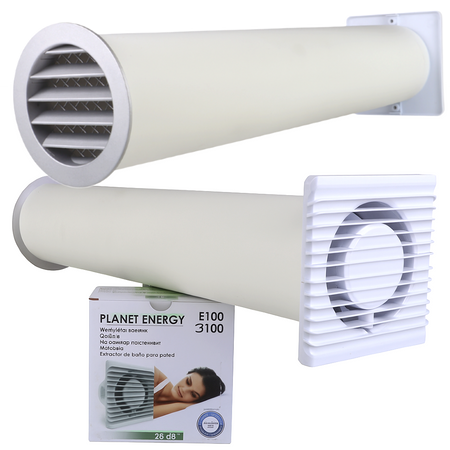 Zestaw wentylacyjny przez ścianę 100 WYWIETRZNIK Ścienny Wentylator Wyciąg