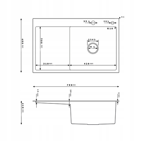 Zlewozmywak jednokomorowy ZLEWOZMYWAK KUCHENNY STALOWY 78x49 cm stal Inox