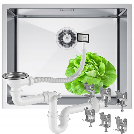 ZLEWOZMYWAK JEDNOKOMOROWY ZLEW KUCHENNY STALOWY 49x44 cm STAL INOX + SYFON