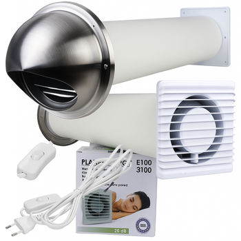 Zestaw wentylacyjny przez ścianę 100 Wywietrznik Ścienny WENTYLATOR WTYCZKĄ