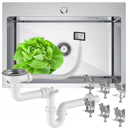 Zlewozmywak jednokomorowy ZLEW KUCHENNY STALOWY INOX 65x45 cm NIERDZEWNY