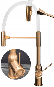 BATERIA KUCHENNA ZLEWOZMYWAKOWA Z WYCIĄGANĄ WYLEWKĄ BIAŁO-MIEDZIANA Scarlet