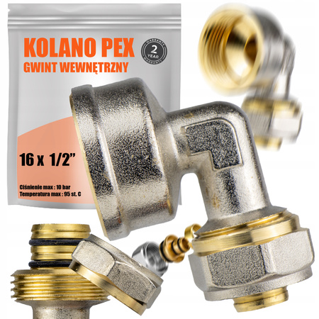 KOLANO PEX SKRĘCANE 16 x 1/2 GW ZŁĄCZKA RUR PEX KOLANKO MOSIĘŻNE SKRĘTNE