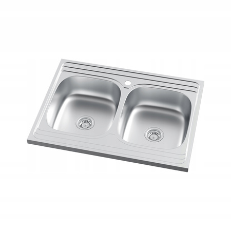 ZLEWOZMYWAK DWUKOMOROWY NAKŁADANY STALOWY ZLEW KUCHENNY INOX 80x60