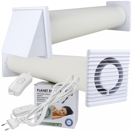 Zestaw wentylacyjny przez ścianę 100 Wywietrznik Ścienny WENTYLATOR WTYCZKĄ