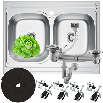 ZLEWOZMYWAK DWUKOMOROWY NAKŁADANY STALOWY ZLEW KUCHENNY INOX 80x60