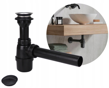 SYFON UMYWALKOWY CZARNY Z SITKIEM DO UMYWALKI BUTELKOWY PÓŁSYFON fi 32 mm