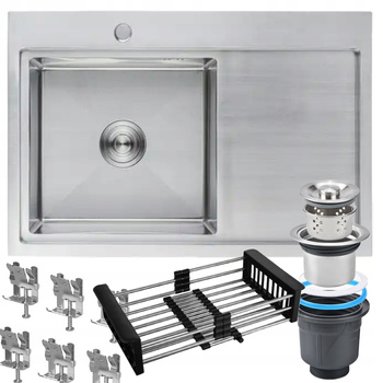 ZLEWOZMYWAK STALOWY KUCHENNY ZLEW STALOWY JEDNOKOMOROWY ZESTAW 78x49 CM