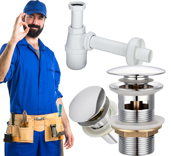 KOREK KLIK KLAK DO UMYWALKI Z PRZELEWEM CHROM + SYFON UMYWALKOWY ZESTAW 13373278096