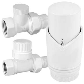 ZESTAW TERMOSTATYCZNY PROSTY 1/2 BIAŁY ZAWORY GRZEJNIKA MOSIĄDZ GŁOWICA