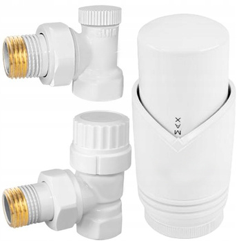 ZESTAW TERMOSTATYCZNY KĄTOWY 1/2 BIAŁY ZAWORY GRZEJNIKA MOSIĄDZ GŁOWICA