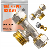 TRÓJNIK PEX SKRĘCANY 25 x 1 GZ ZŁĄCZE RUR ROZDZIELACZ PODŁOGÓWKI ALUPEX