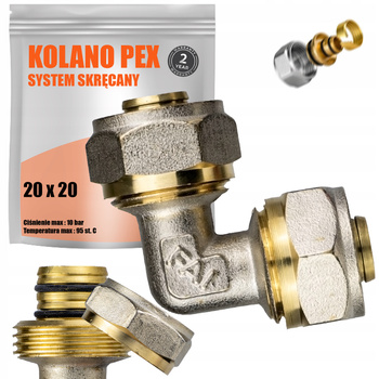KOLANO PEX SKRĘCANE 20 x 20 ZŁĄCZKA RUR PEX KOLANKO MOSIĘŻNE SKRĘTNE MOCNE