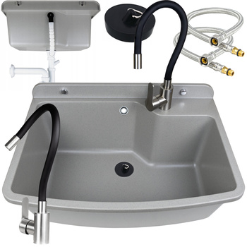 ZLEW GOSPODARCZY DUŻY KOMORA DO PRALNI GARAŻU + BATERIA SYFON 61x44cm SZARY 17164361336