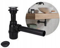 SYFON UMYWALKOWY CZARNY Z SITKIEM DO UMYWALKI BUTELKOWY PÓŁSYFON fi 32 mm