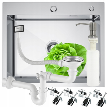 ZLEWOZMYWAK JEDNOKOMOROWY INOX ZLEW KUCHENNY NABLATOWY 60x50 SYFON DOZOWNIK