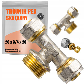 TRÓJNIK PEX SKRĘCANY 20 x 3/4 GZ ZŁĄCZE RUR ROZDZIELACZ PODŁOGÓWKI ALUPEX