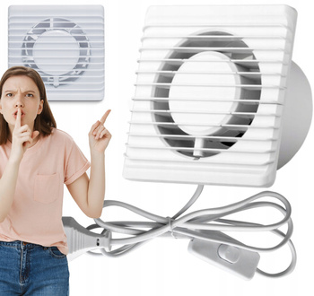 WENTYLATOR ŁAZIENKOWY Z WYŁĄCZNIKIEM Fi 100 ŚCIENNY CICHY Kabel z Wtyczką