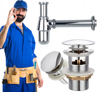 KOREK KLIK KLAK DO UMYWALKI Z PRZELEWEM CHROM SYFON UMYWALKOWY ZESTAW 13373283402