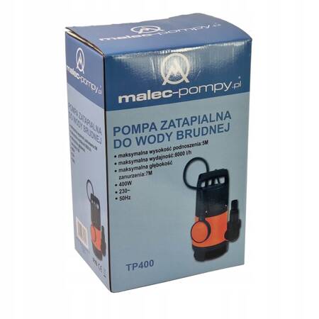 POMPA DO WODY CZYSTEJ BRUDNEJ 8000 l/h EKONOMICZNA 400 W 8000 l/h PŁYWAK